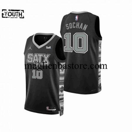 Maglia NBA San Antonio Spurs Jeremy Sochan 10 Jordan 2022-2023 Statement Edition Nero Swingman - Bambino